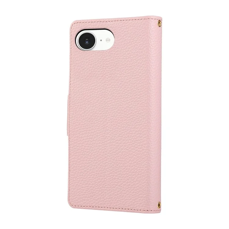 For iPhone 16e Case Zipper Wallet Leather Phone Cover with Wrist Strap - Pink