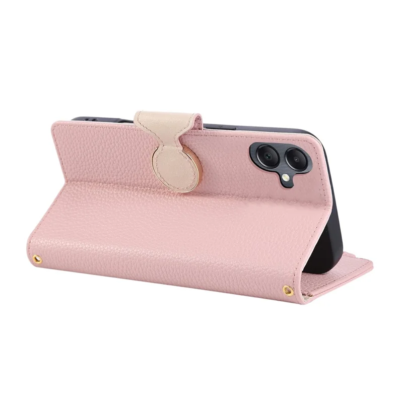 For Samsung Galaxy A06 4G / 5G Case Zipper Wallet Leather Phone Cover with Wrist Strap - Pink