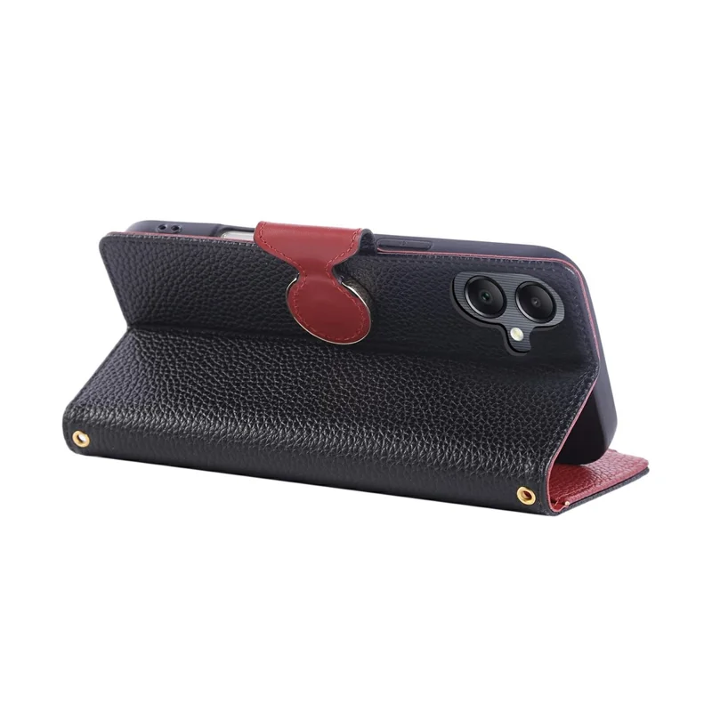 حالة لهاتف سامسونج جالكسي A06 4G / 5G، غطاء محفظة بسحاب من الجلد مع حزام معصم - أسود