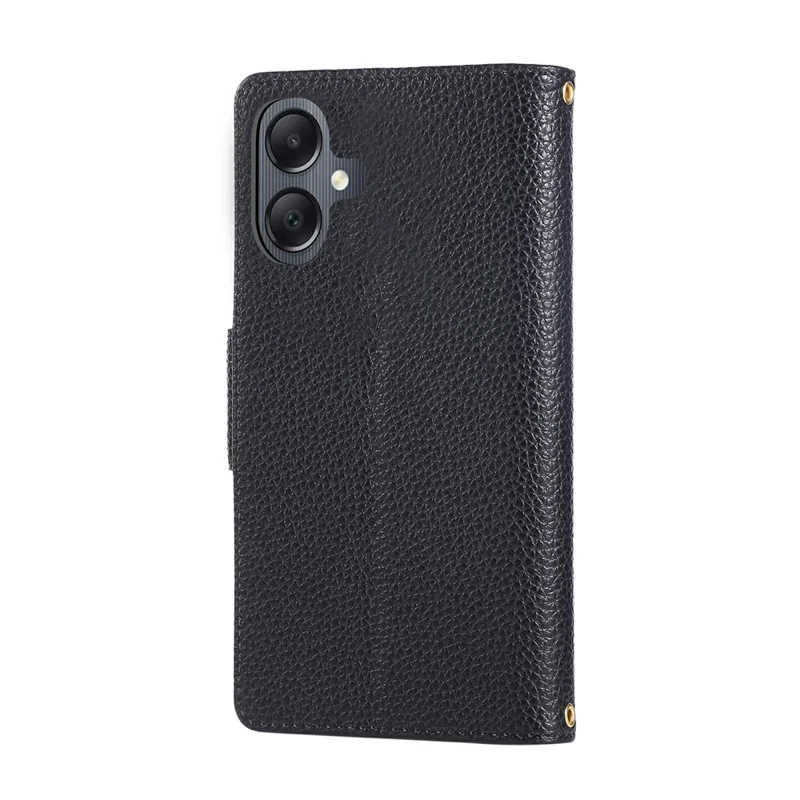 حالة لهاتف سامسونج جالكسي A06 4G / 5G، غطاء محفظة بسحاب من الجلد مع حزام معصم - أسود