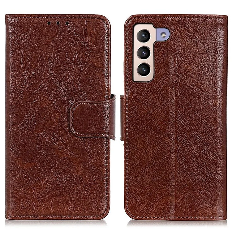 Para Samsung Galaxy S23+ Nappa Texture Wallet Case Split Leather Magnetic Protective Flip Stand Phone Cover - Marrón
