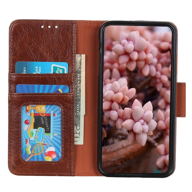 Para Samsung Galaxy S23+ Nappa Texture Wallet Case Split Leather Magnetic Protective Flip Stand Phone Cover - Marrón