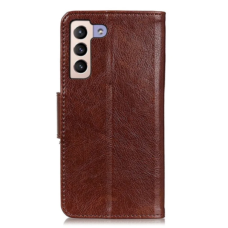 Para Samsung Galaxy S23+ Nappa Texture Wallet Case Split Leather Magnetic Protective Flip Stand Phone Cover - Marrón