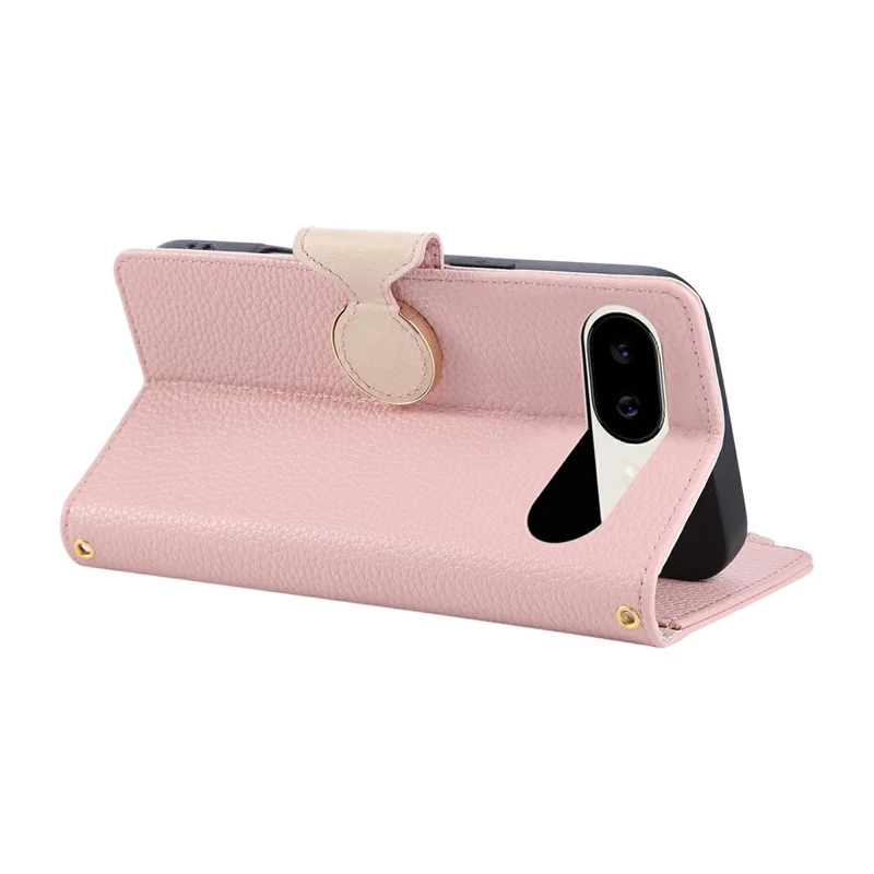 Obudowa z portfelem na Google Pixel 9a, skórzana obudowa z zamkiem i paskiem na nadgarstek - różowy