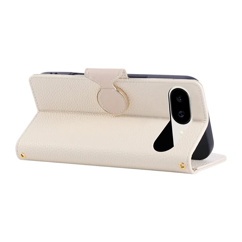 For Google Pixel 9a Case Zipper Wallet Leather Phone Cover with Wrist Strap - Beige