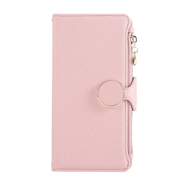 For Google Pixel 9 / 9 Pro Case Zipper Wallet Leather Phone Cover with Wrist Strap - Pink