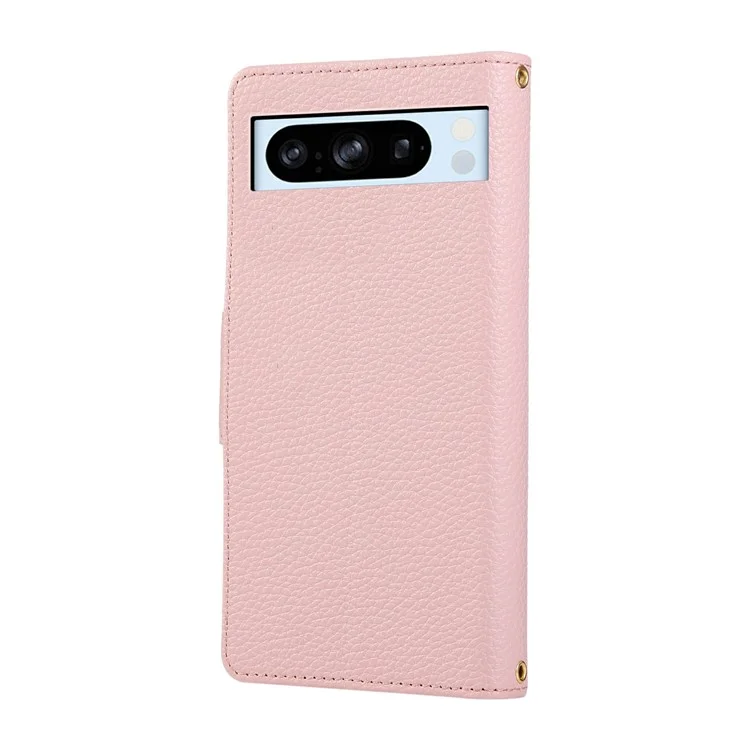 For Google Pixel 8 Pro Case Zipper Wallet Leather Phone Cover with Wrist Strap - Pink