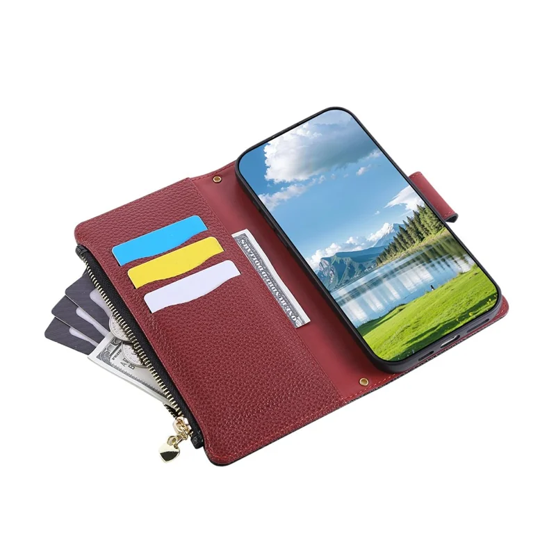 For Google Pixel 8 Pro Case Zipper Wallet Leather Phone Cover with Wrist Strap - Black