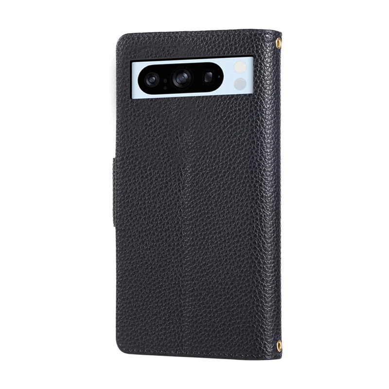 For Google Pixel 8 Pro Case Zipper Wallet Leather Phone Cover with Wrist Strap - Black