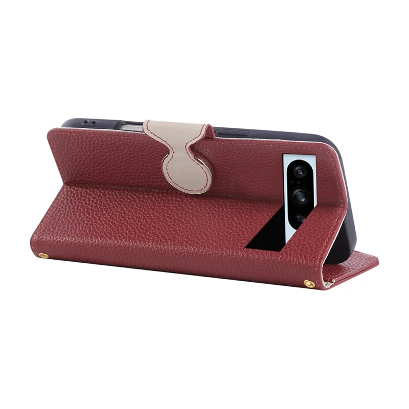 For Google Pixel 8 Pro Case Zipper Wallet Leather Phone Cover with Wrist Strap - Wine Red