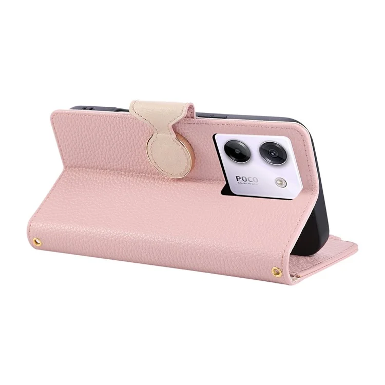 For Xiaomi Poco M7 Pro 5G Case Zipper Wallet Leather Phone Cover with Wrist Strap - Pink