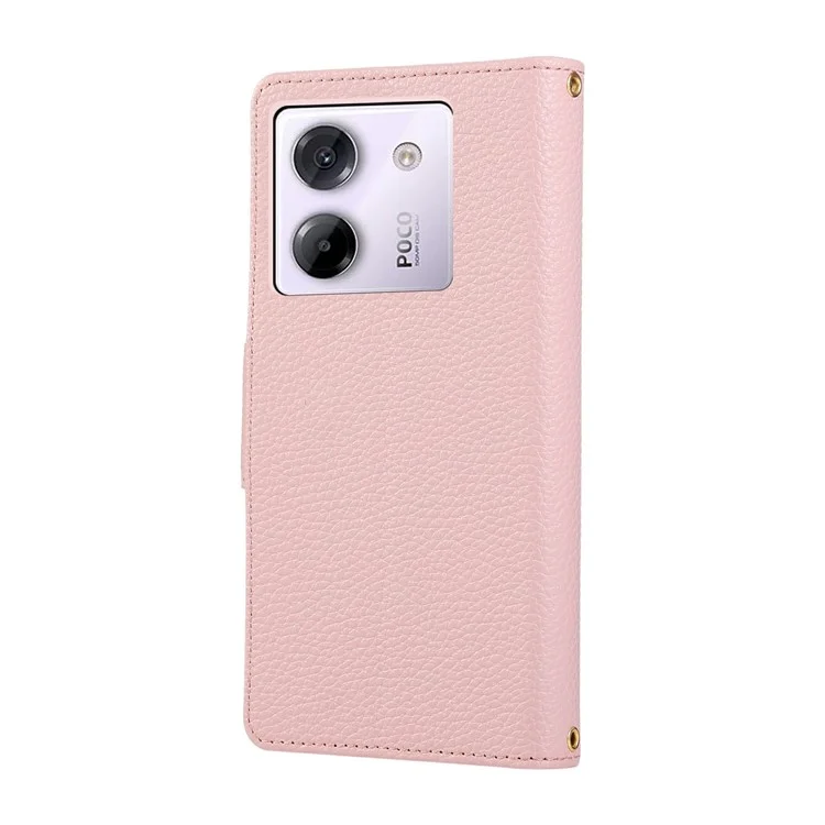 For Xiaomi Poco M7 Pro 5G Case Zipper Wallet Leather Phone Cover with Wrist Strap - Pink