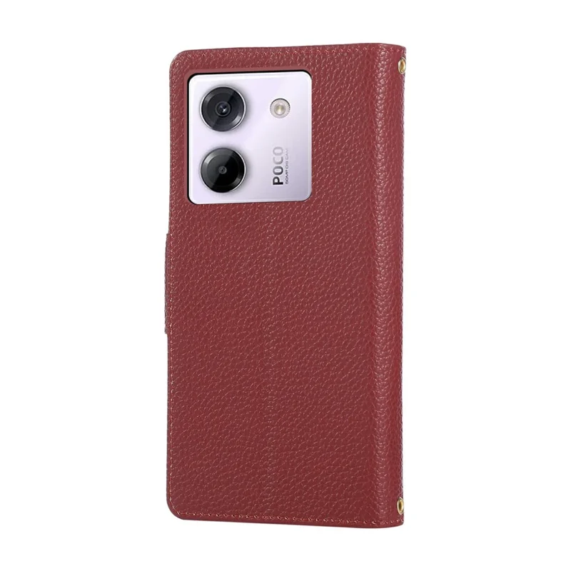 For Xiaomi Poco M7 Pro 5G Case Zipper Wallet Leather Phone Cover with Wrist Strap - Wine Red