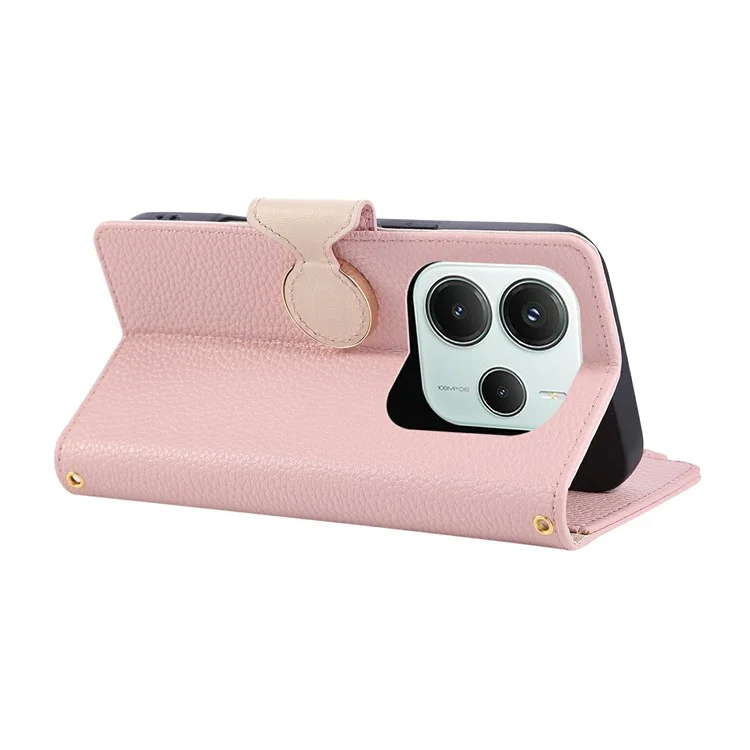 For Xiaomi Redmi Note 14 5G Case Zipper Wallet Leather Phone Cover with Wrist Strap - Pink