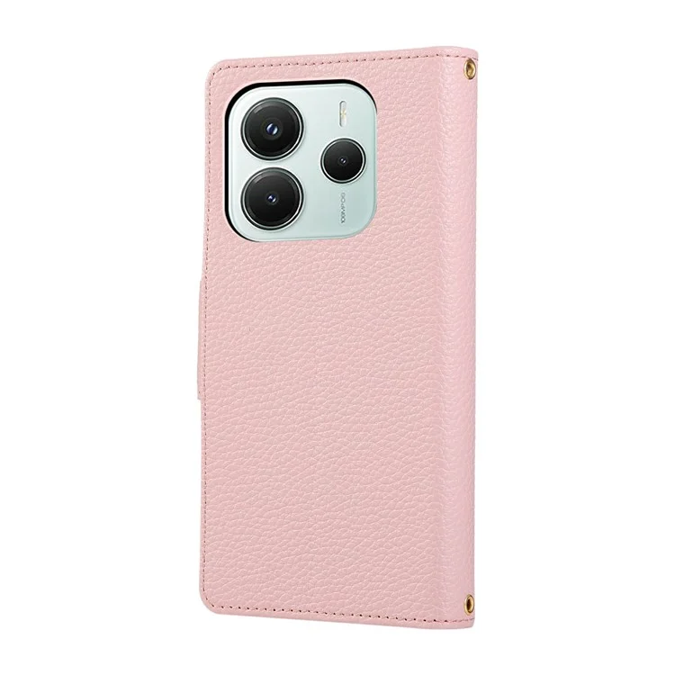 For Xiaomi Redmi Note 14 5G Case Zipper Wallet Leather Phone Cover with Wrist Strap - Pink