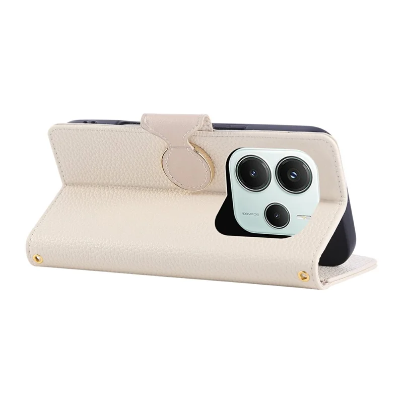 For Xiaomi Redmi Note 14 5G Case Zipper Wallet Leather Phone Cover with Wrist Strap - Beige