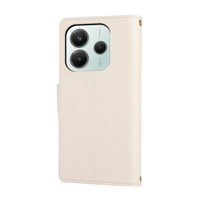 For Xiaomi Redmi Note 14 5G Case Zipper Wallet Leather Phone Cover with Wrist Strap - Beige