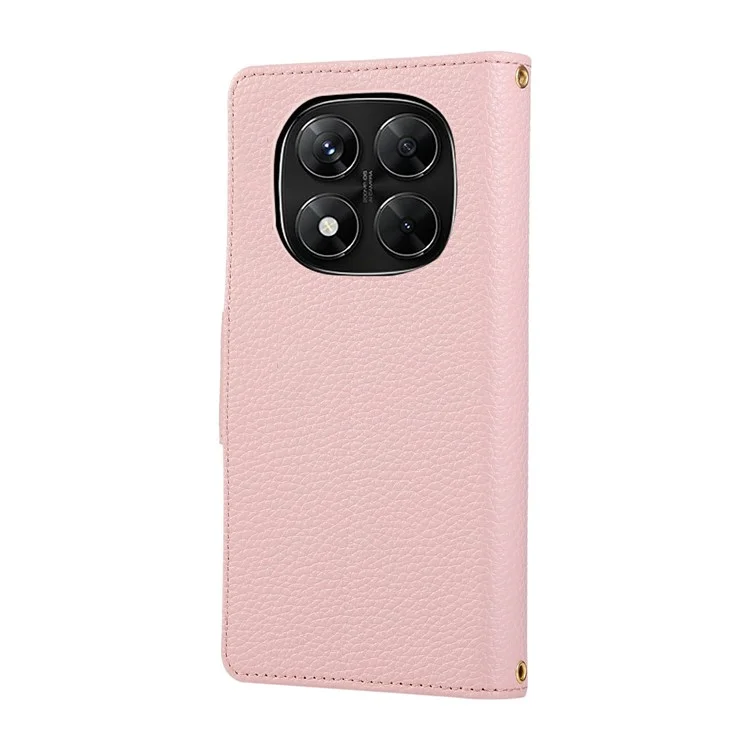 Phone Case For Xiaomi Redmi Note 14 Pro 5G / Note 14 Pro+ 5G / Poco X7 5G , Zipper Wallet Leather Cover with Wrist Strap - Pink