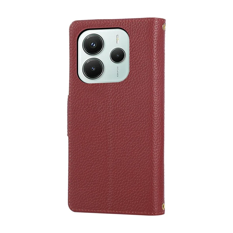 For Xiaomi Redmi Note 14 4G (163.25mm) Case Zipper Wallet Leather Phone Cover with Wrist Strap - Wine Red