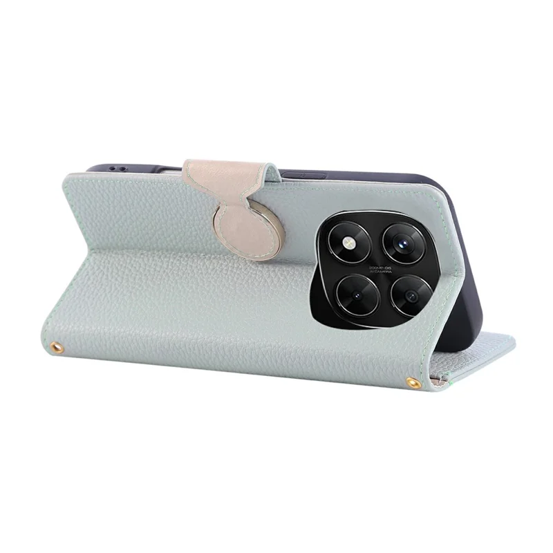 For Xiaomi Redmi Note 14 Pro 4G Case Zipper Wallet Leather Phone Cover with Wrist Strap - Cyan