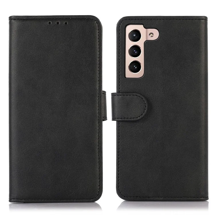 Pour Samsung Galaxy S23 Cowhide Texture PU Leather Wallet Folio Phone Case Stand Feature Magnetic Flip Shockproof Protective Cover - Black