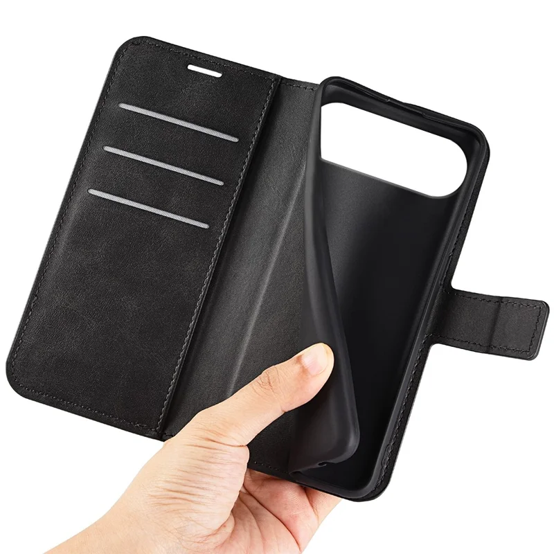 For iPhone Air Stand Case Anti-Scratch Calf Texture Leather Phone Cover - Black