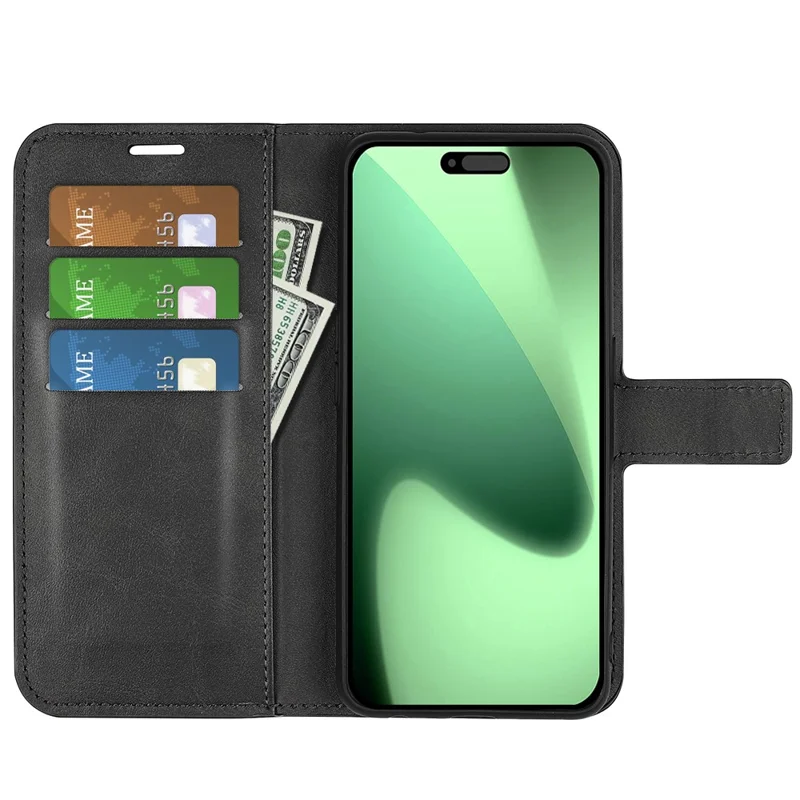 For iPhone 17 Pro Max Stand Case Anti-Scratch Calf Texture Leather Phone Cover - Black