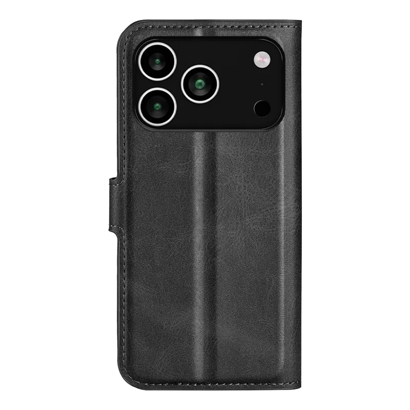 For iPhone 17 Pro Max Stand Case Anti-Scratch Calf Texture Leather Phone Cover - Black