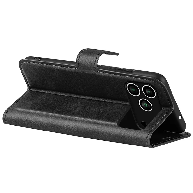 For iPhone 18 Pro / 17 Pro Stand Case Anti-Scratch Calf Texture Leather Phone Cover - Black