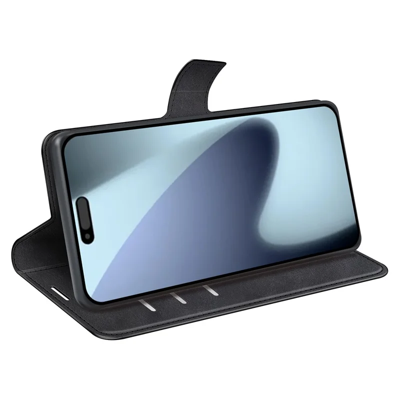 For iPhone 17 Stand Case Anti-Scratch Calf Texture Leather Phone Cover - Black