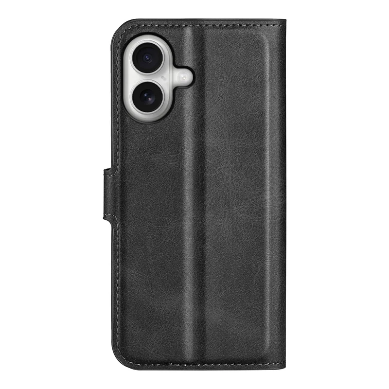 For iPhone 17 Stand Case Anti-Scratch Calf Texture Leather Phone Cover - Black