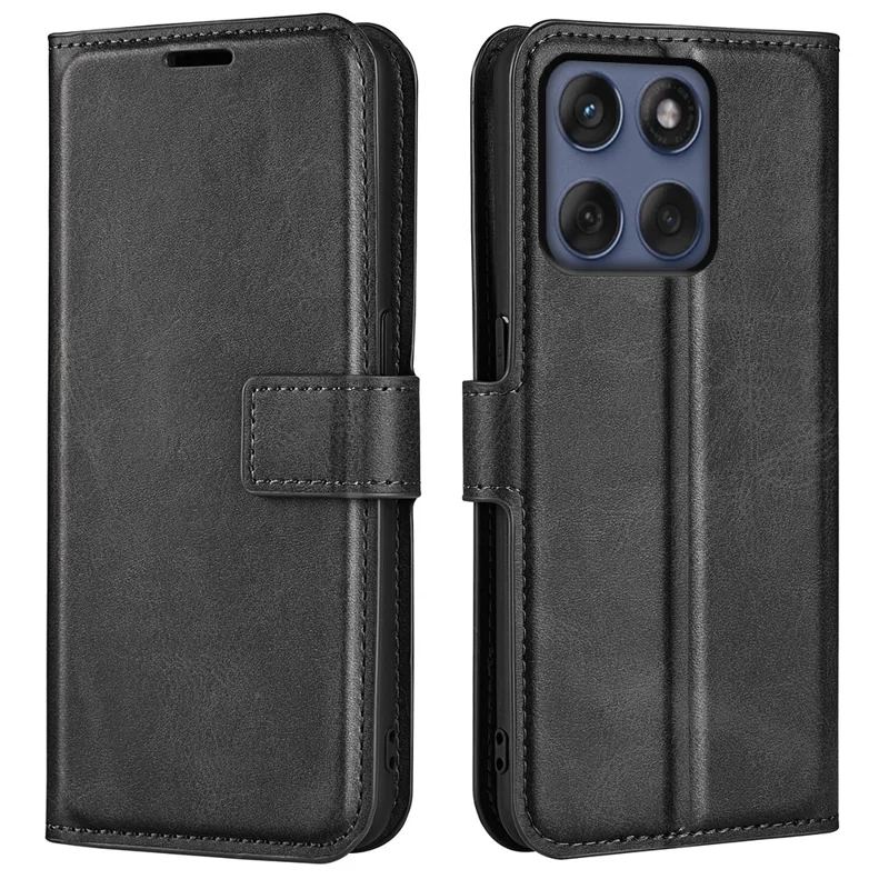 For Motorola Edge 60 Fusion 5G Stand Case Anti-Scratch Calf Texture Leather Phone Cover - Black