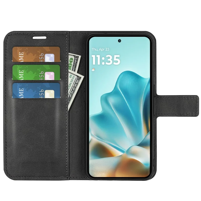 For Motorola Edge 60 Fusion 5G Stand Case Anti-Scratch Calf Texture Leather Phone Cover - Black