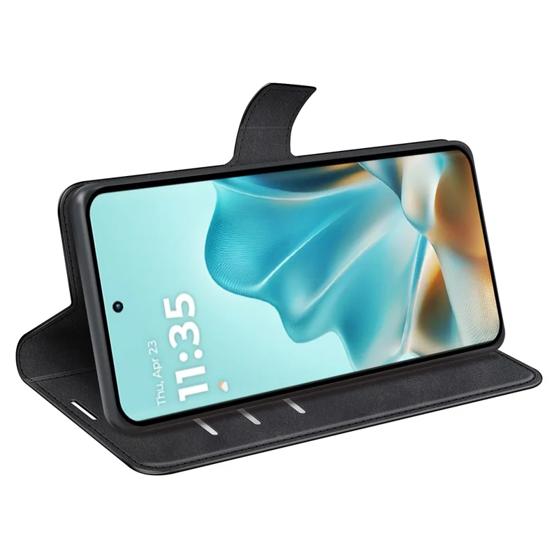 For Motorola Edge 60 Fusion 5G Stand Case Anti-Scratch Calf Texture Leather Phone Cover - Black