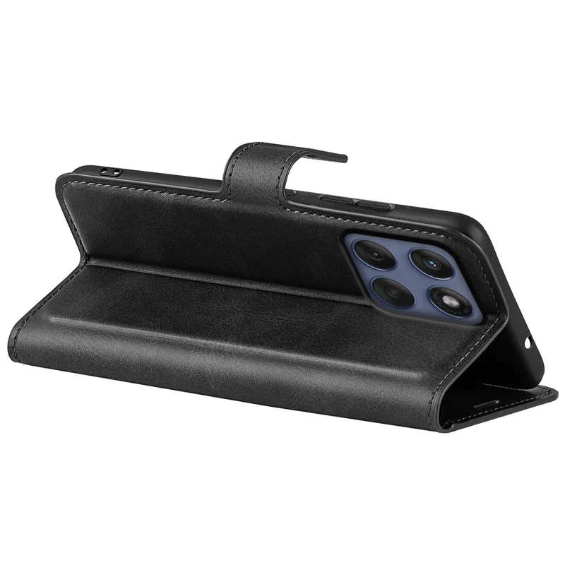 For Motorola Edge 60 Fusion 5G Stand Case Anti-Scratch Calf Texture Leather Phone Cover - Black