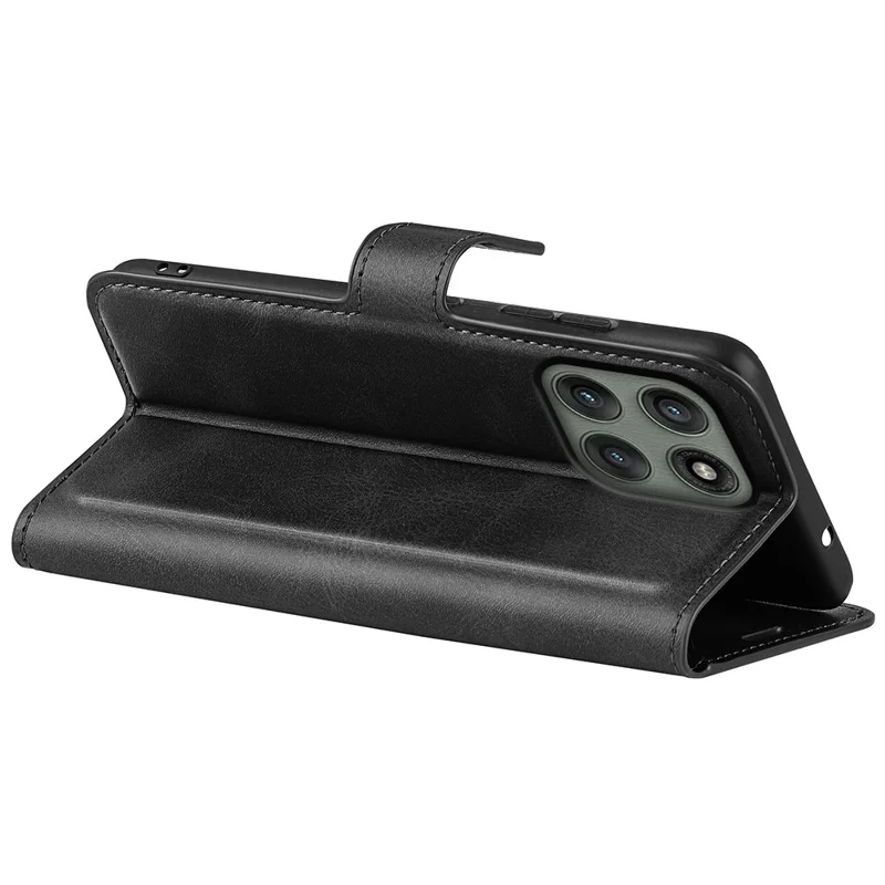 Funda con Soporte para Motorola Edge 60 Pro 5G Antiarañazos de Cuero con Textura de Becerro - Negro