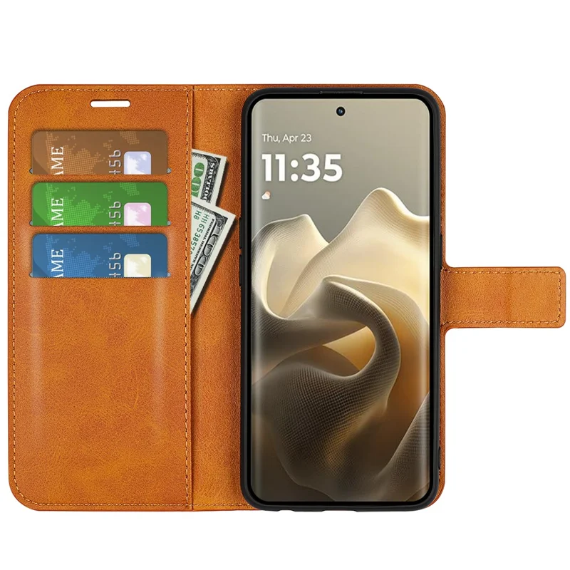 For Motorola Edge 60 Pro 5G Stand Case Anti-Scratch Calf Texture Leather Phone Cover - Yellow