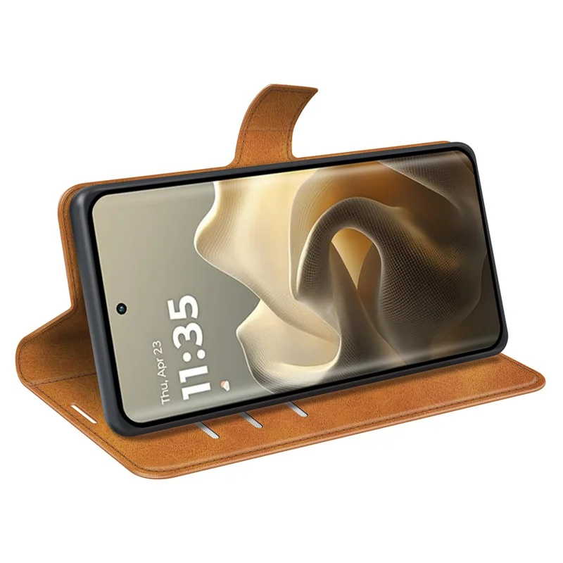 For Motorola Edge 60 Pro 5G Stand Case Anti-Scratch Calf Texture Leather Phone Cover - Yellow