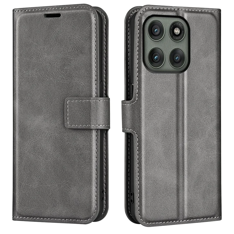 For Motorola Edge 60 Pro 5G Stand Case Anti-Scratch Calf Texture Leather Phone Cover - Grey