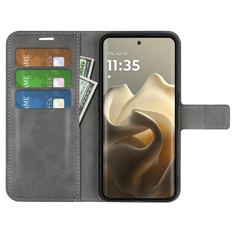 For Motorola Edge 60 Pro 5G Stand Case Anti-Scratch Calf Texture Leather Phone Cover - Grey