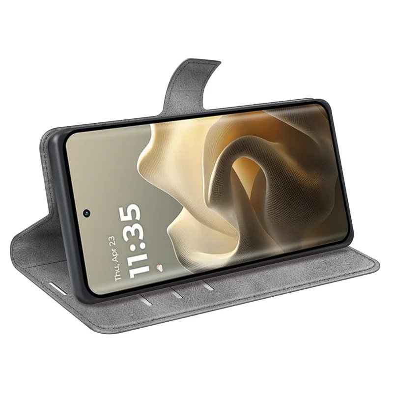 For Motorola Edge 60 Pro 5G Stand Case Anti-Scratch Calf Texture Leather Phone Cover - Grey