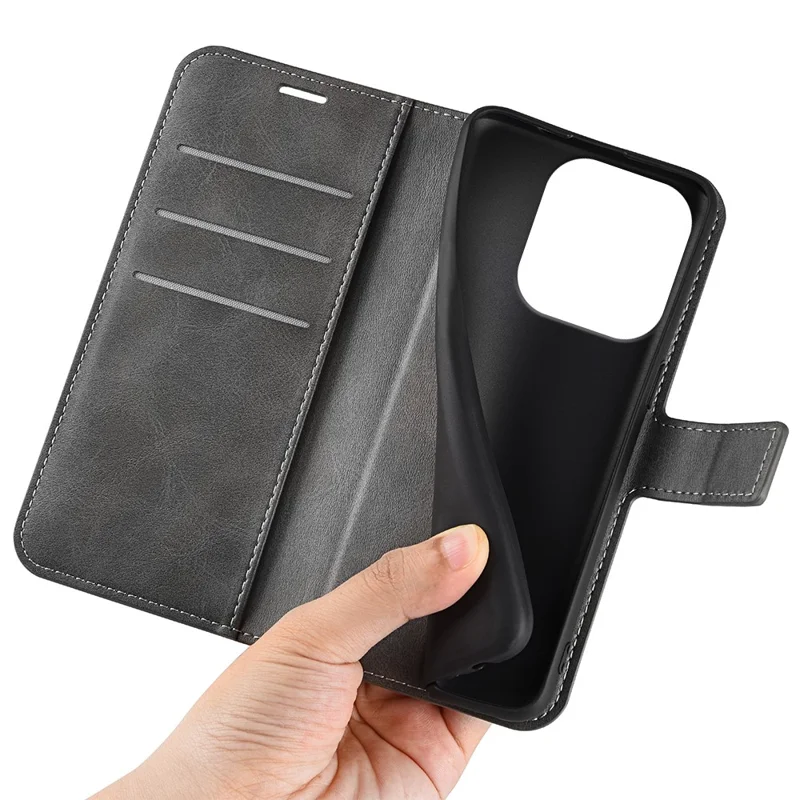 For Motorola Edge 60 Pro 5G Stand Case Anti-Scratch Calf Texture Leather Phone Cover - Grey