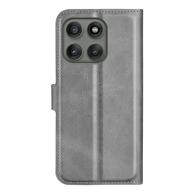 For Motorola Edge 60 Pro 5G Stand Case Anti-Scratch Calf Texture Leather Phone Cover - Grey