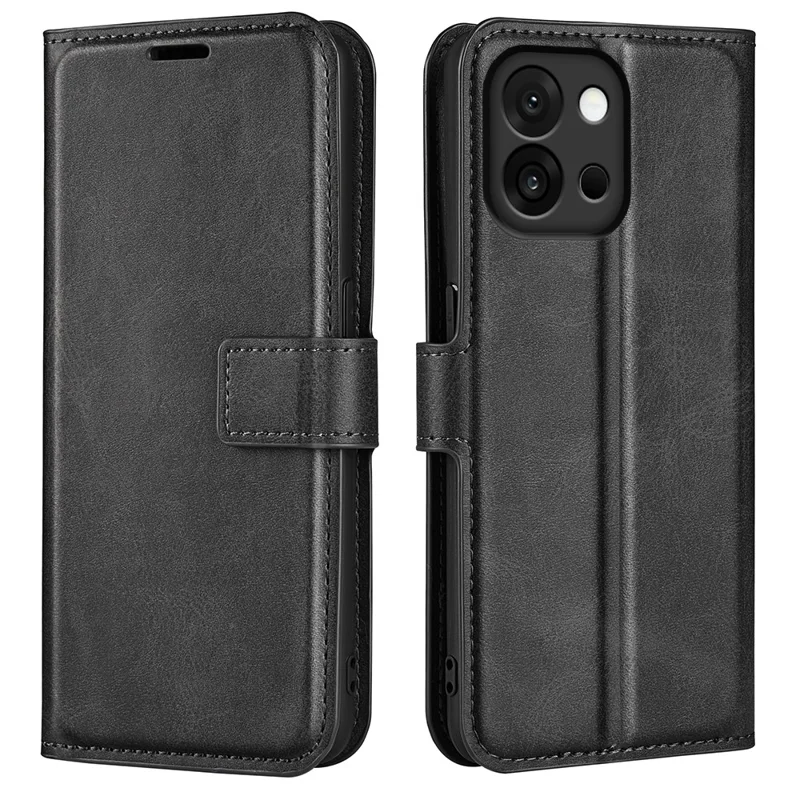 For OnePlus 13T 5G Stand Case Anti-Scratch Calf Texture Leather Phone Cover - Black