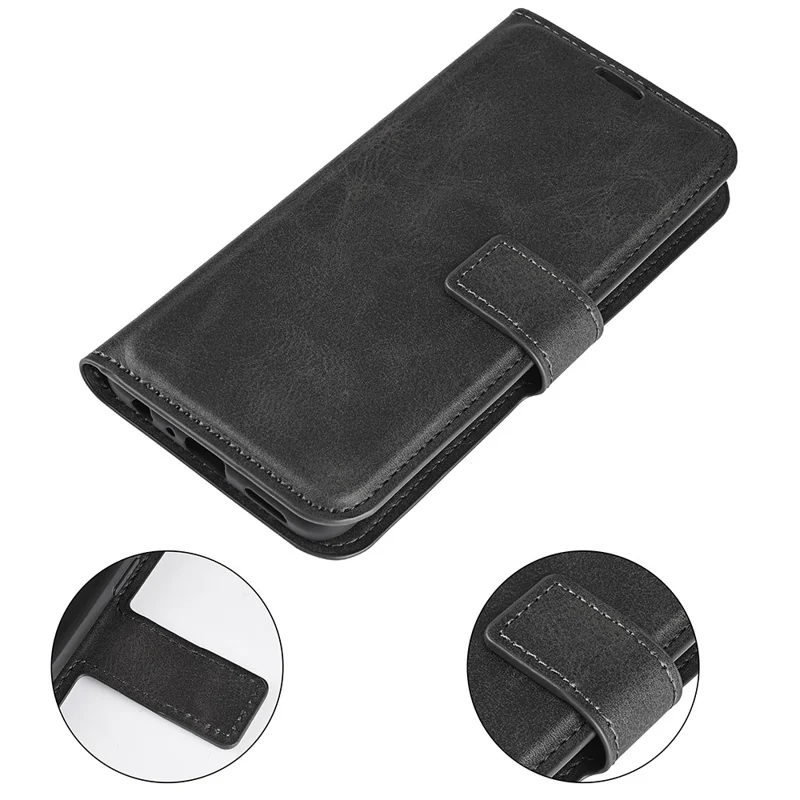 For OnePlus 13T 5G Stand Case Anti-Scratch Calf Texture Leather Phone Cover - Black