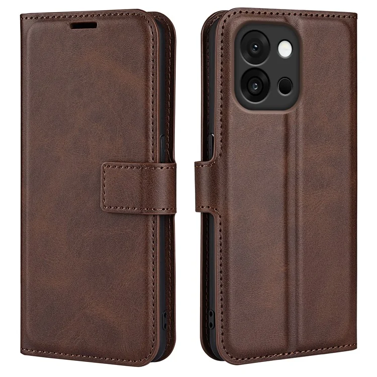 For OnePlus 13T 5G Stand Case Anti-Scratch Calf Texture Leather Phone Cover - Brown