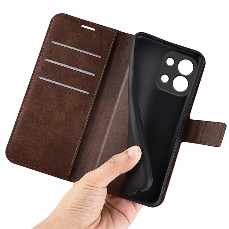 For OnePlus 13T 5G Stand Case Anti-Scratch Calf Texture Leather Phone Cover - Brown