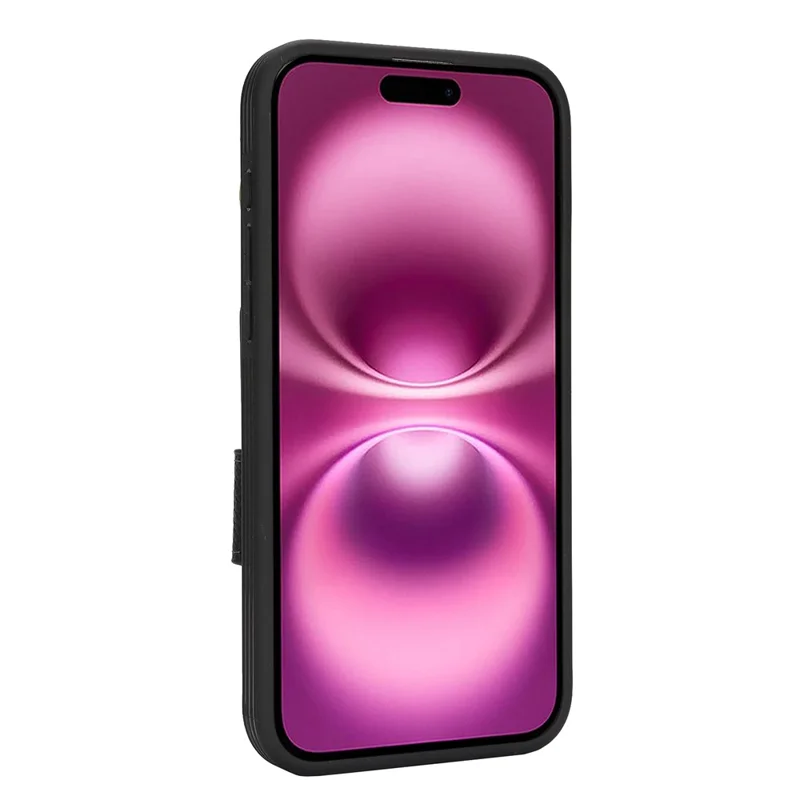 Étui pour iPhone 16 Pro en Cuir PU Texturé Litchi + TPU avec Support et Emplacement pour Carte - Noir