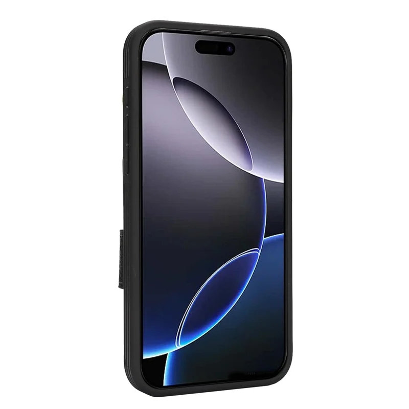 For iPhone 16 Pro Max Case Litchi Textured PU Leather + TPU Kickstand Phone Cover with Card Slot - Black