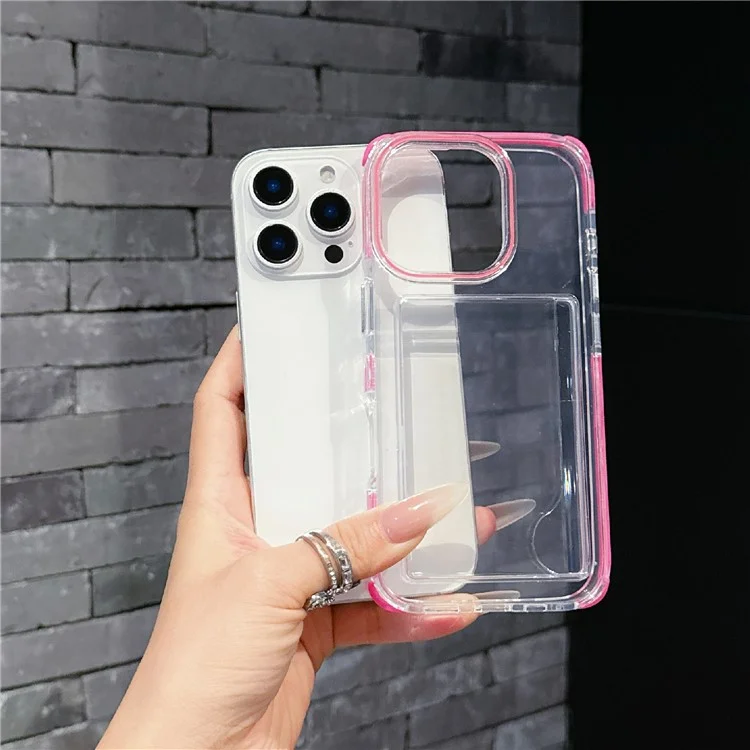 For iPhone 16 Pro Max Case Transparent PC + TPU Shockproof Phone Cover with Card Holder - Fluorescent Green